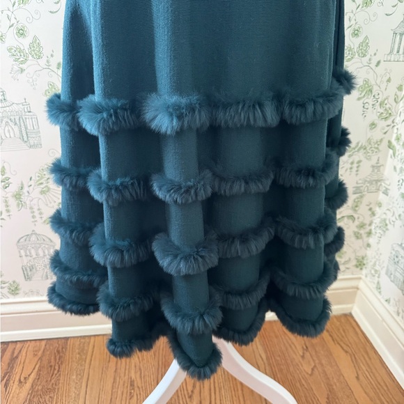 Oscar De La Renta Green Knit Wool and Fur Couture Dress - M - Picture 6 of 9